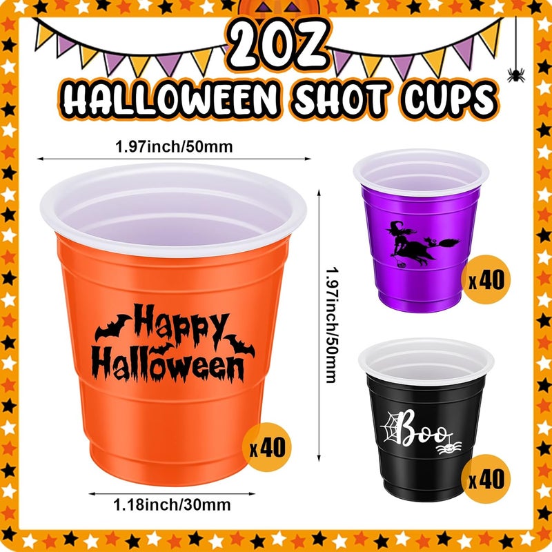 Booson 120Pcs Halloween Shot Glasses 2oz Mini Disposable Shot Cups Black Purple Orange Plastic Happy Halloween Party Cups for Trick or Treat Halloween Party Supplies (Halloween) - Image 2